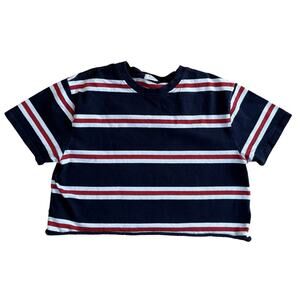 John Galt T-Shirt Women’s Sz Sm Blue/Wht/Red Striped Cropped Brandy Melville